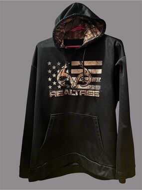 Realtree Black Hoodie with Camo Logo and Flag
